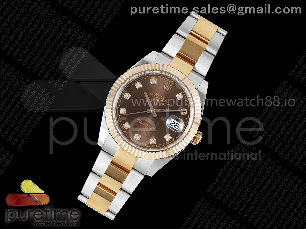 DateJust 41 126331 EWEF Brown Diamonds Dial on SS/RG Oyster Bracelet A3235