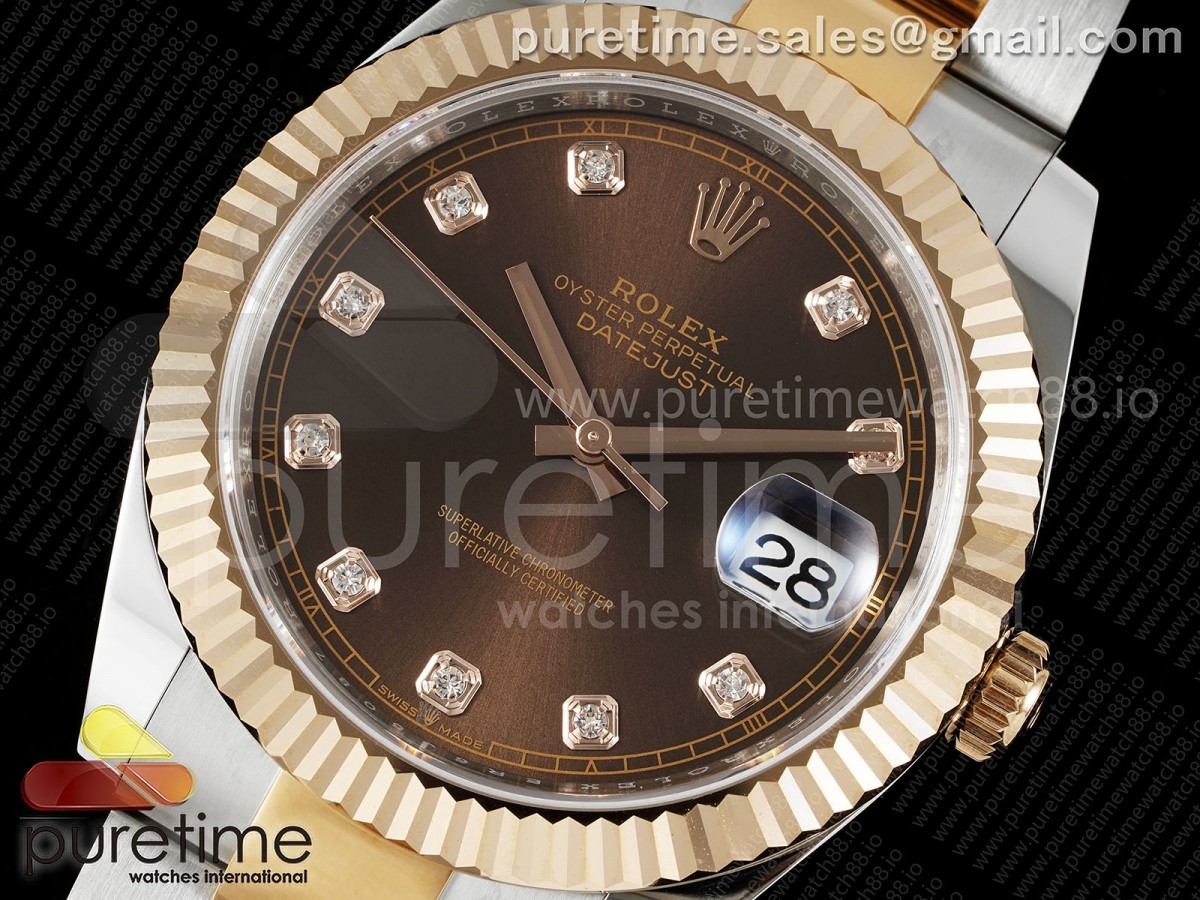 DateJust 41 126331 EWEF Brown Diamonds Dial on SS/RG Oyster Bracelet A3235