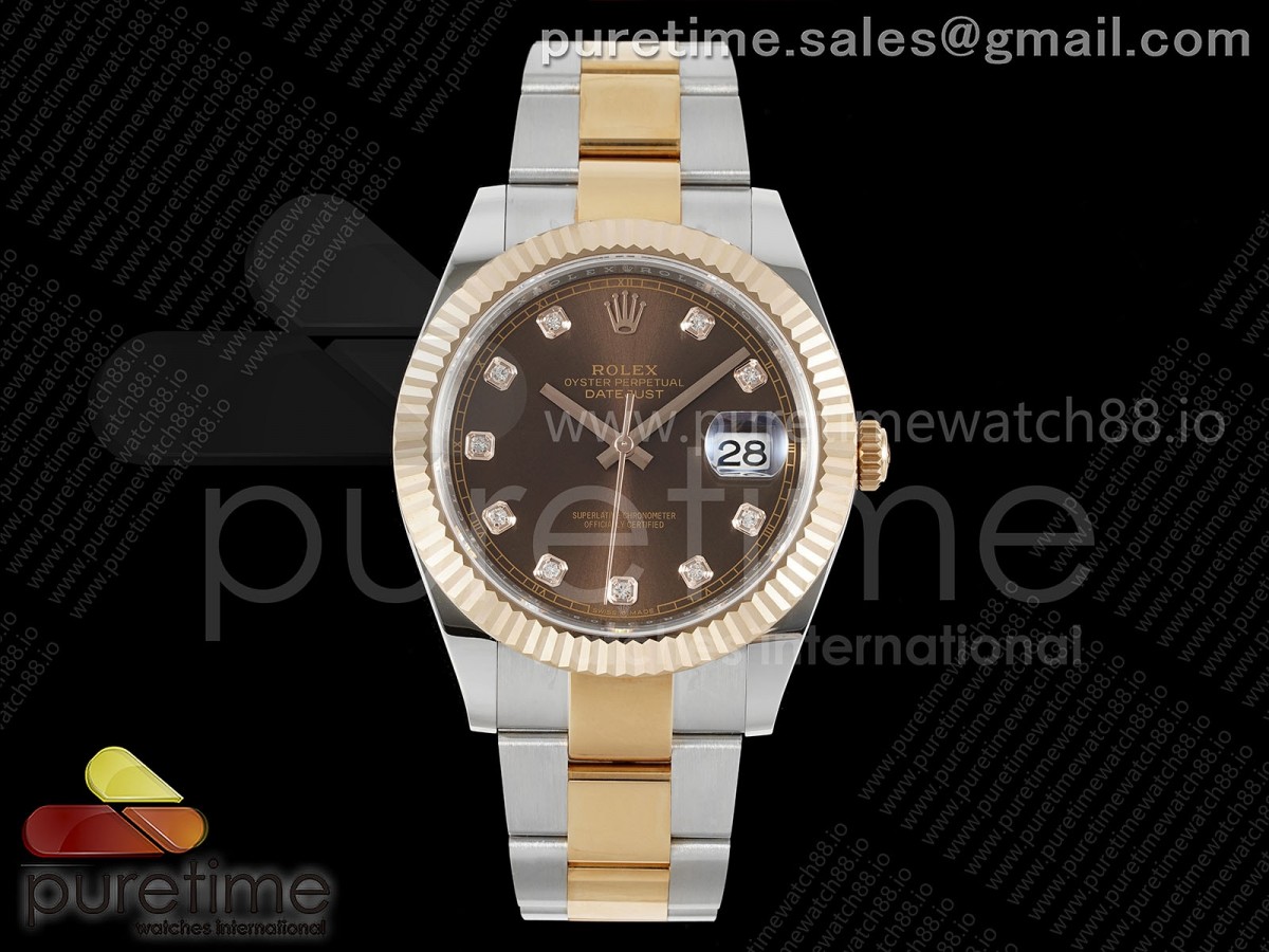 DateJust 41 126331 EWEF Brown Diamonds Dial on SS/RG Oyster Bracelet A3235