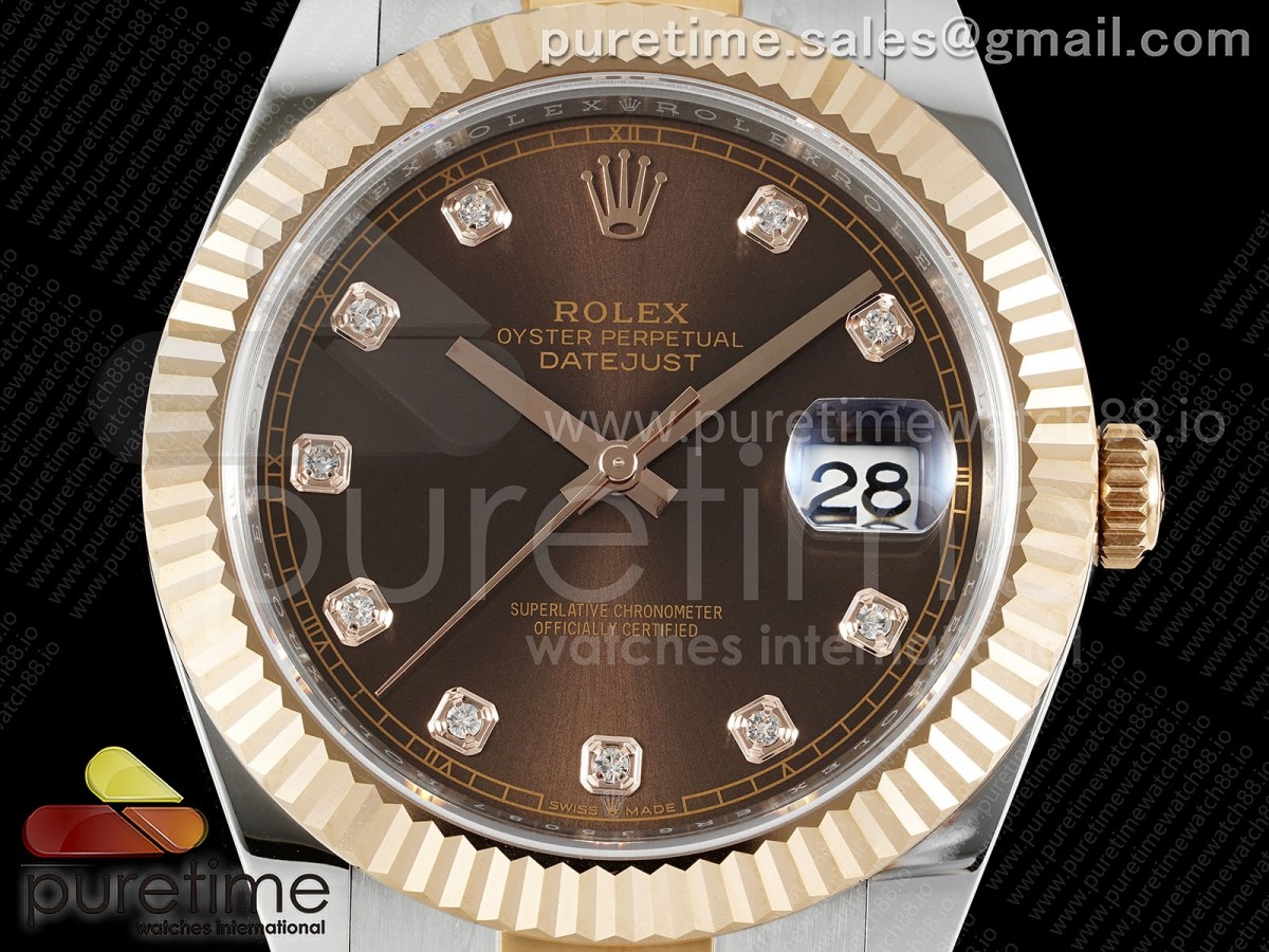 DateJust 41 126331 EWEF Brown Diamonds Dial on SS/RG Oyster Bracelet A3235
