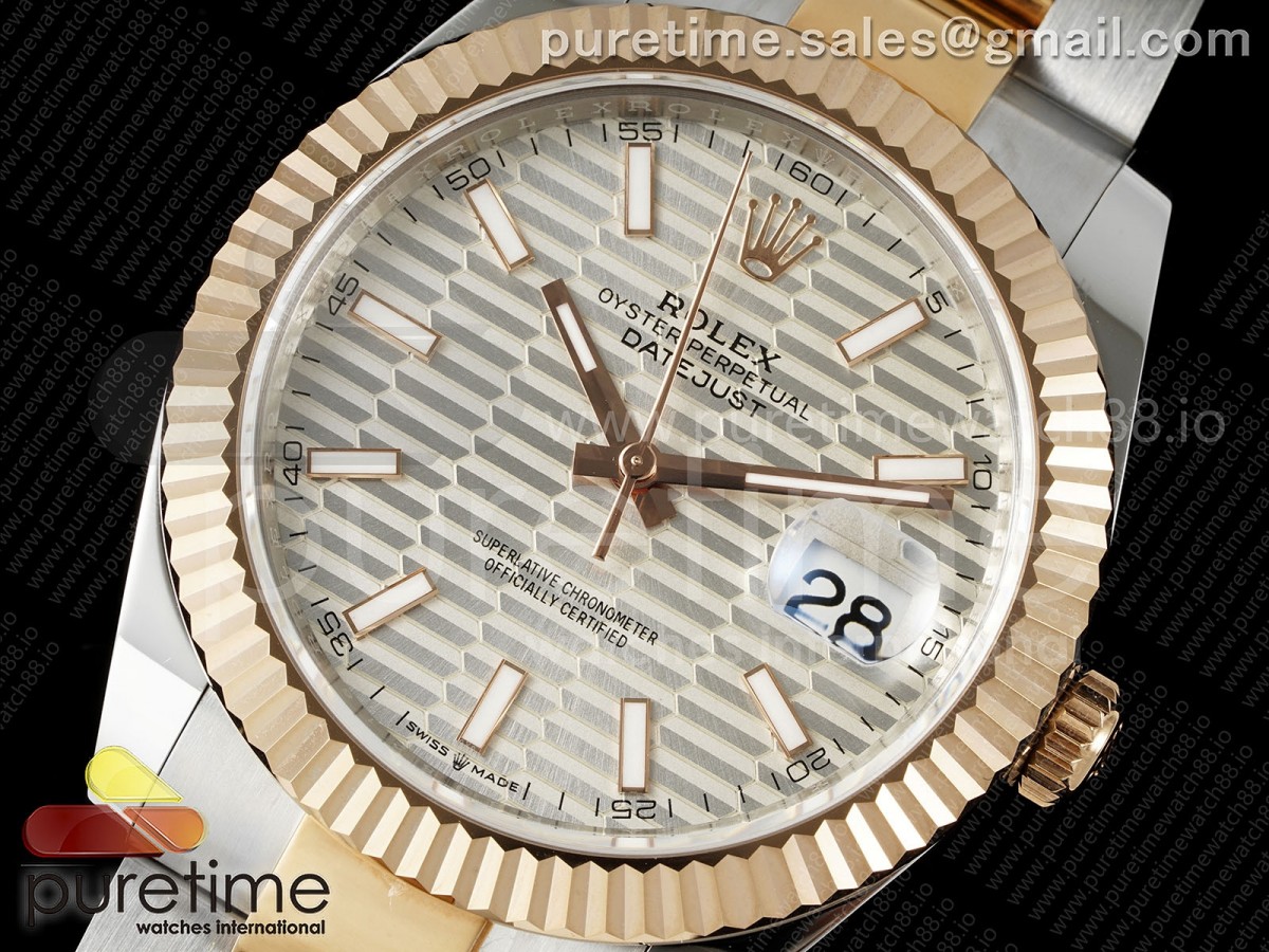 DateJust 41 126331 EWEF Silver Textured Dial on SS/RG Oyster Bracelet A3235