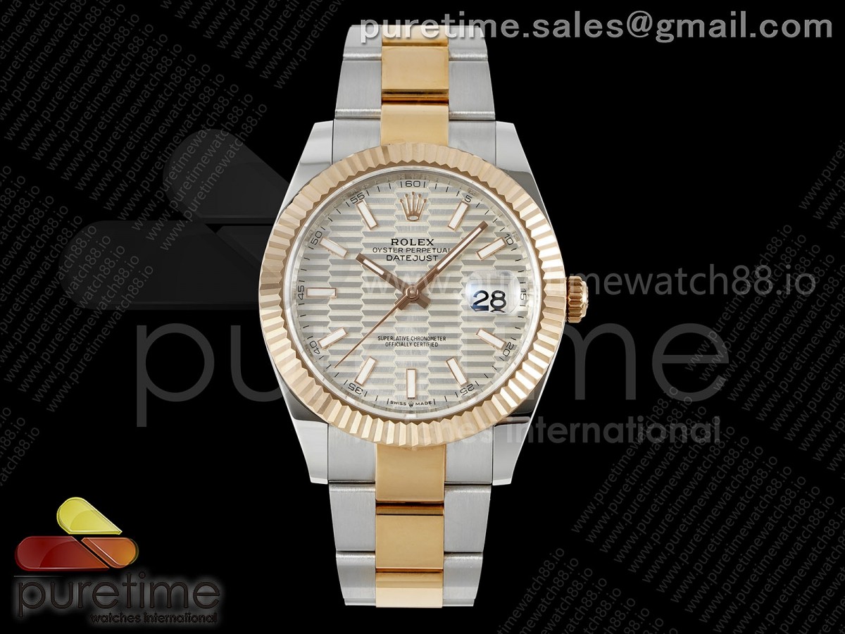 DateJust 41 126331 EWEF Silver Textured Dial on SS/RG Oyster Bracelet A3235