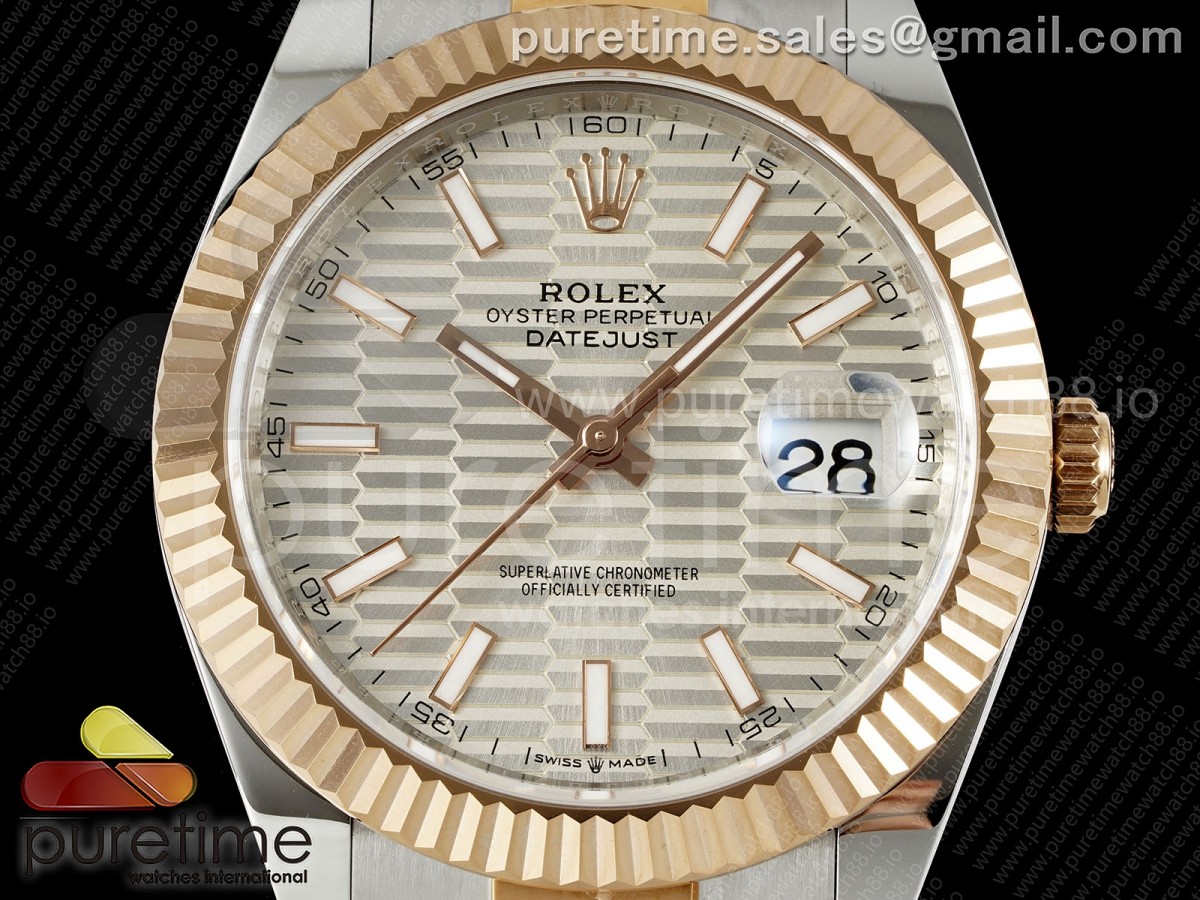 DateJust 41 126331 EWEF Silver Textured Dial on SS/RG Oyster Bracelet A3235