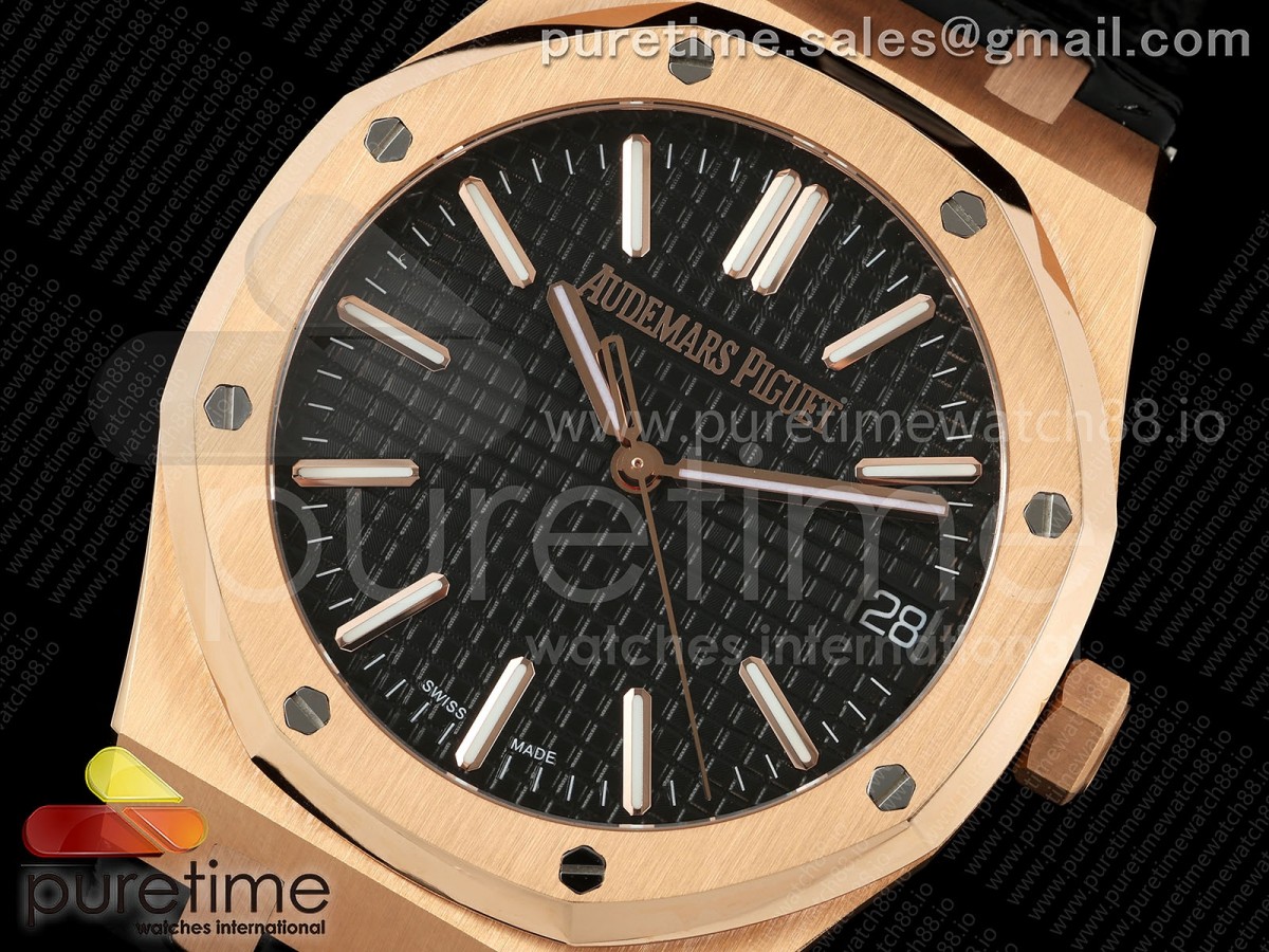 Royal Oak 41mm 15510 "50 Anniversary" RG IPF Black Dial on Black Leather Strap SA4302