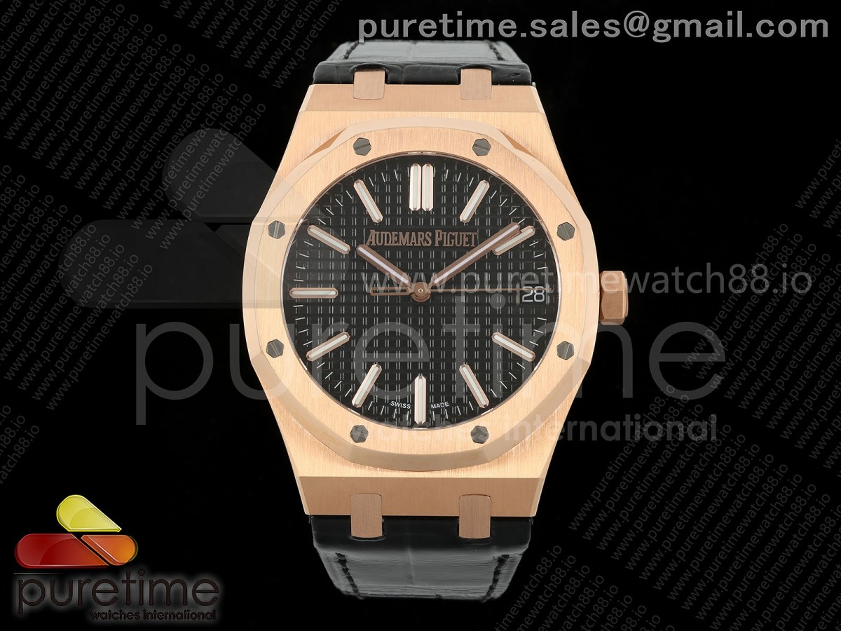 Royal Oak 41mm 15510 "50 Anniversary" RG IPF Black Dial on Black Leather Strap SA4302