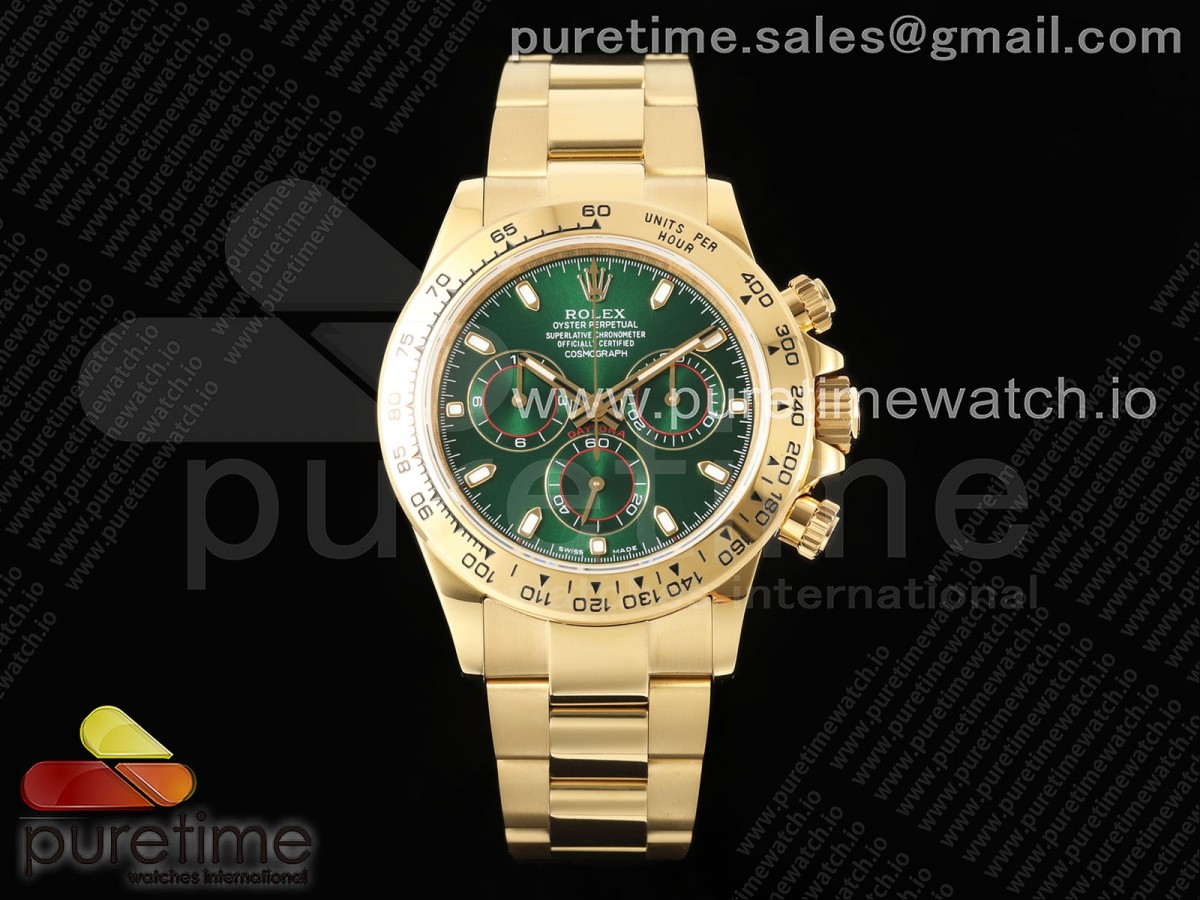 Daytona 116508 3CF Green Dial on YG Bracelet SH4130 V2 (Mod Version)