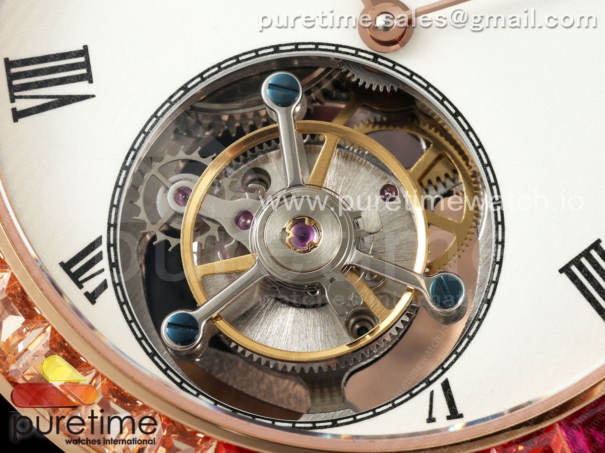 PP Tourbillon RG Rainbow Bezel RMSF Edition White Dial on Brown Leather Strap