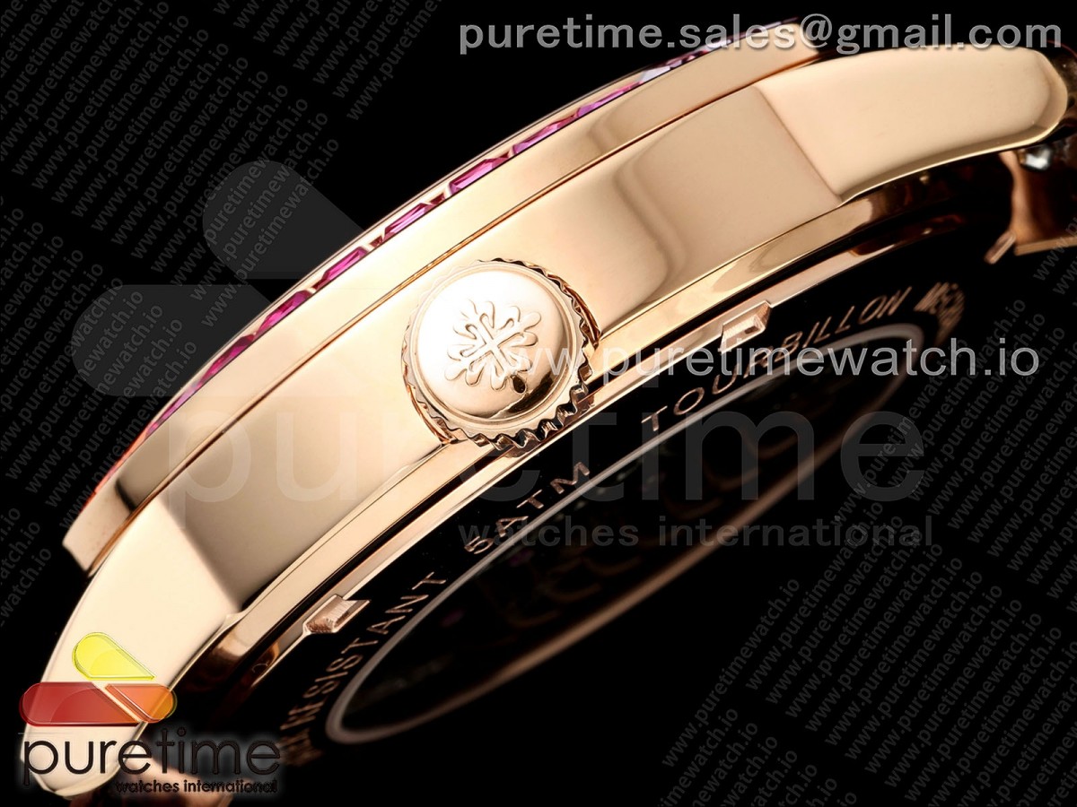 PP Tourbillon RG Rainbow Bezel RMSF Edition White Dial on Brown Leather Strap