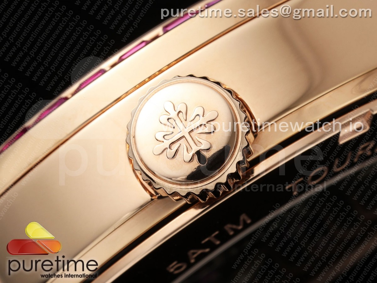 PP Tourbillon RG Rainbow Bezel RMSF Edition White Dial on Brown Leather Strap