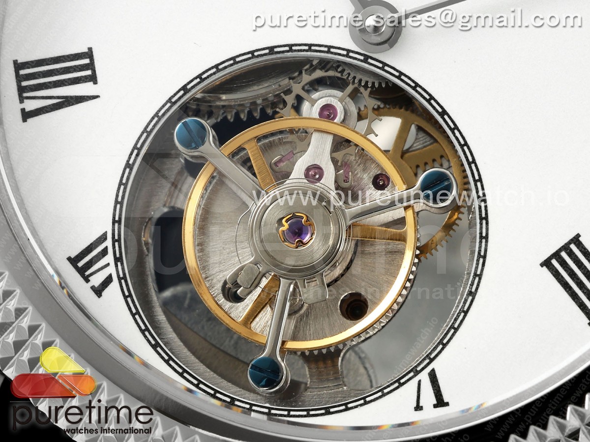 PP Tourbillon SS Texuted Bezel RMSF Edition White Dial on Black Leather Strap