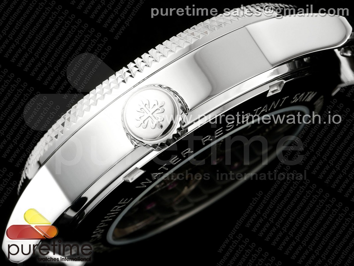 PP Tourbillon SS Texuted Bezel RMSF Edition White Dial on Black Leather Strap