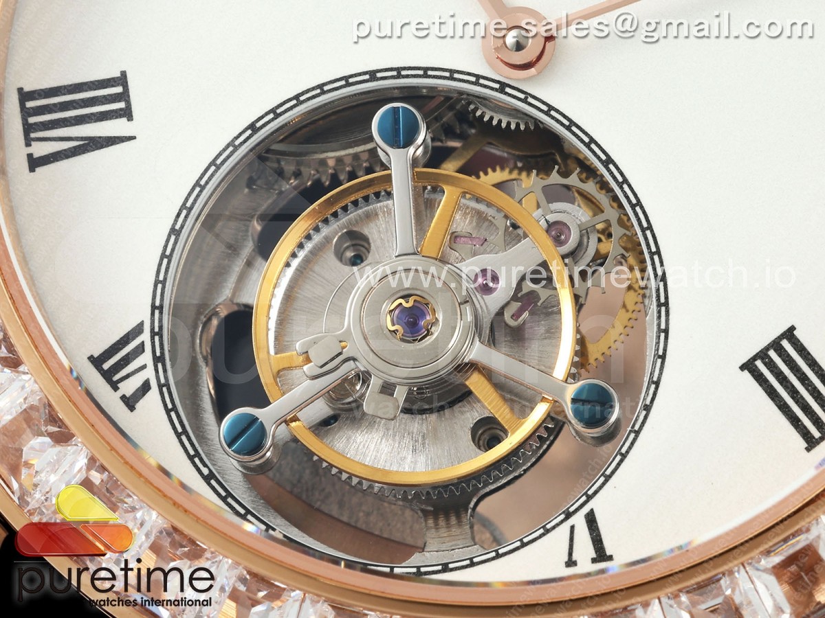 PP Tourbillon RG Diamonds Bezel RMSF Edition White Dial on Brown Leather Strap