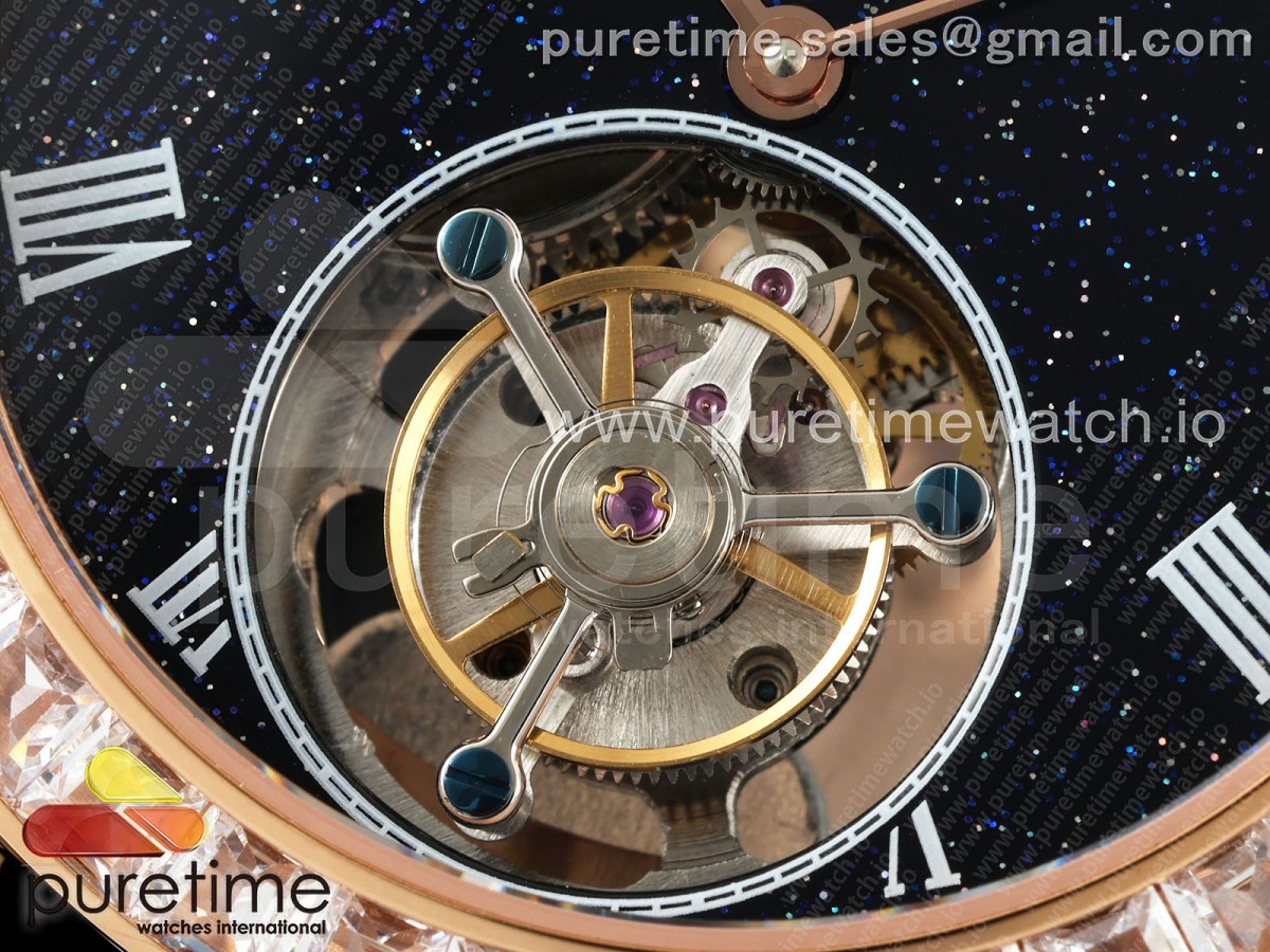 PP Tourbillon RG Diamonds Bezel RMSF Edition Black Starry Dial on Blue Leather Strap