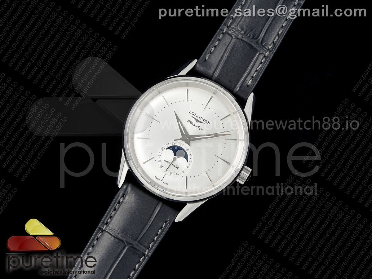 Flagship Heritage Moonphase SS APSF Silver/SS Dial on Black Leather Strap A2892