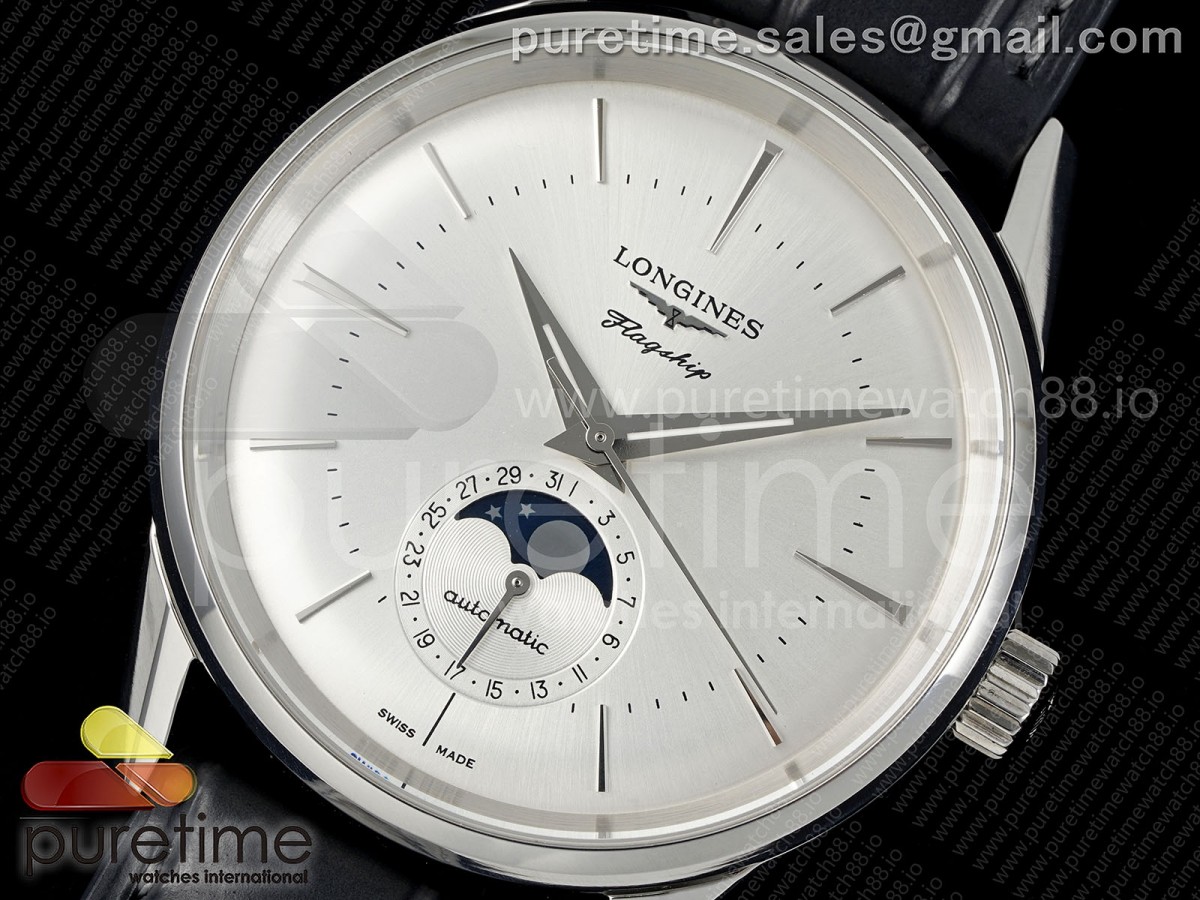 Flagship Heritage Moonphase SS APSF Silver/SS Dial on Black Leather Strap A2892