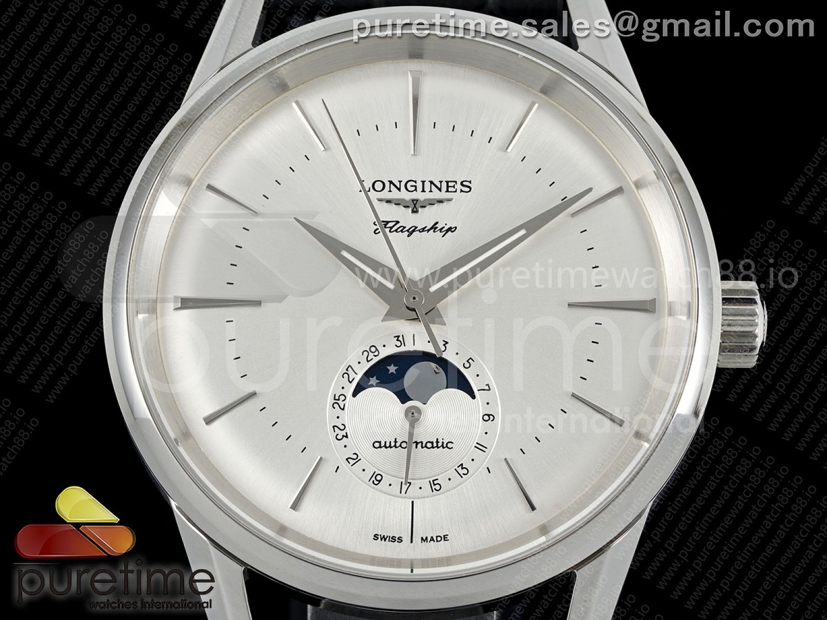 Flagship Heritage Moonphase SS APSF Silver/SS Dial on Black Leather Strap A2892
