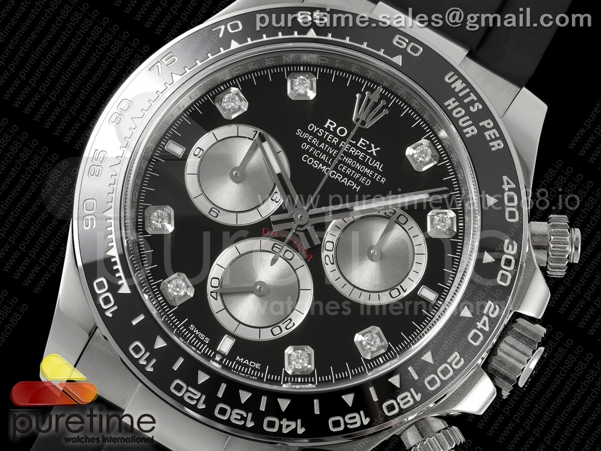Daytona 126519 Clean Black/Silver Diamonds Dial on Oysterflex Strap SH4131