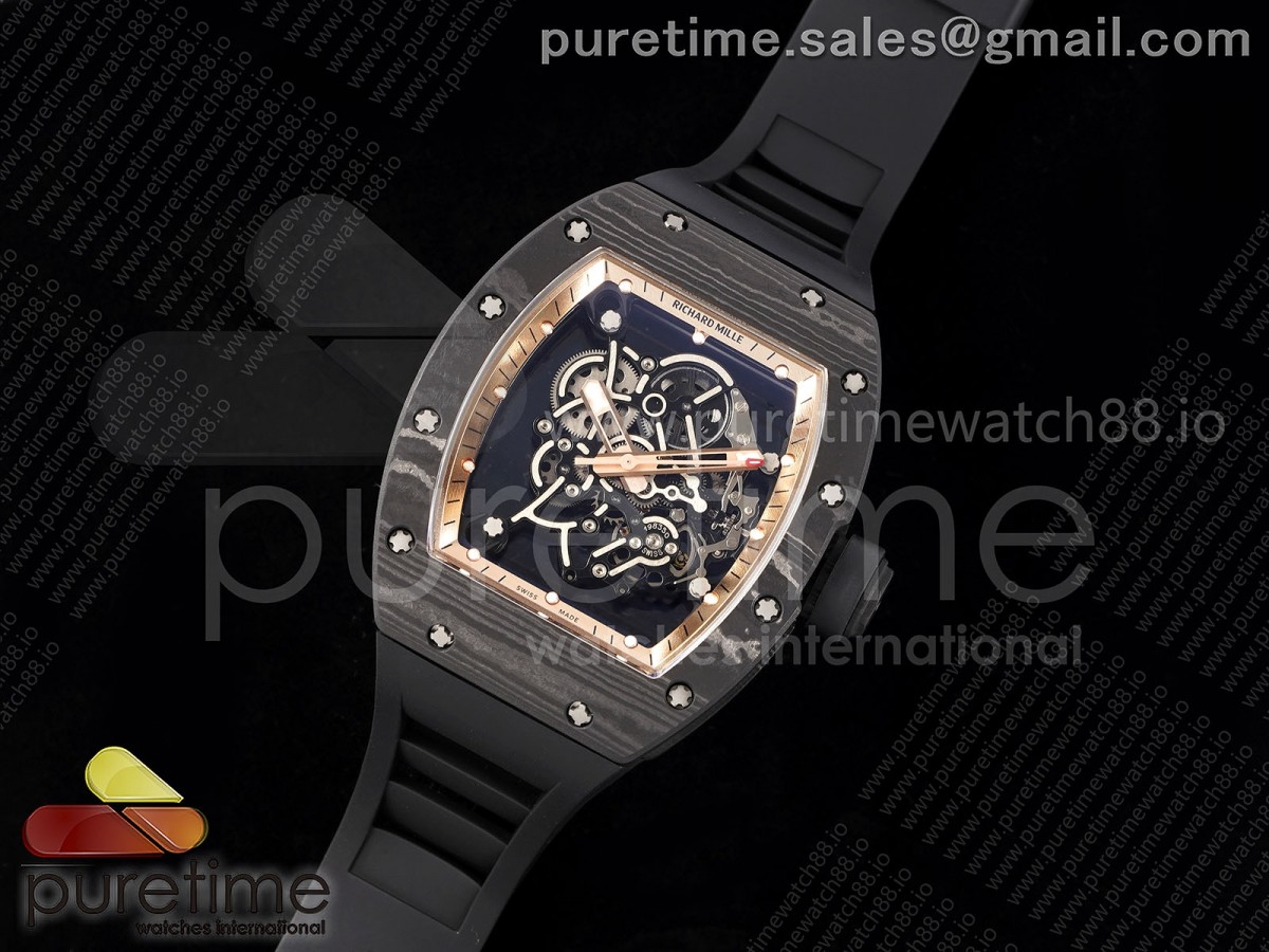 RM055 NTPT RMF RG Bezel Black Crown on Black Rubber Strap RMUL2