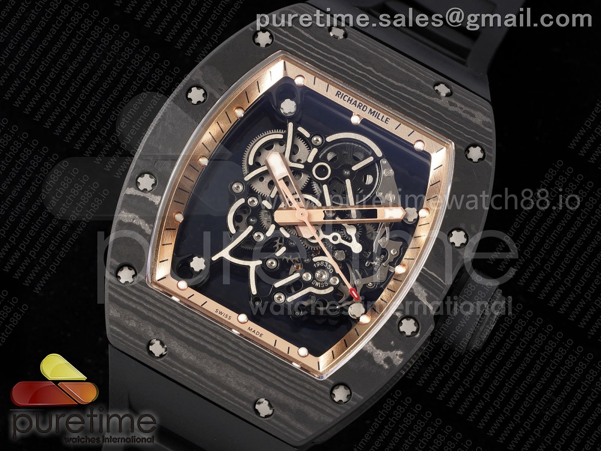 RM055 NTPT RMF RG Bezel Black Crown on Black Rubber Strap RMUL2