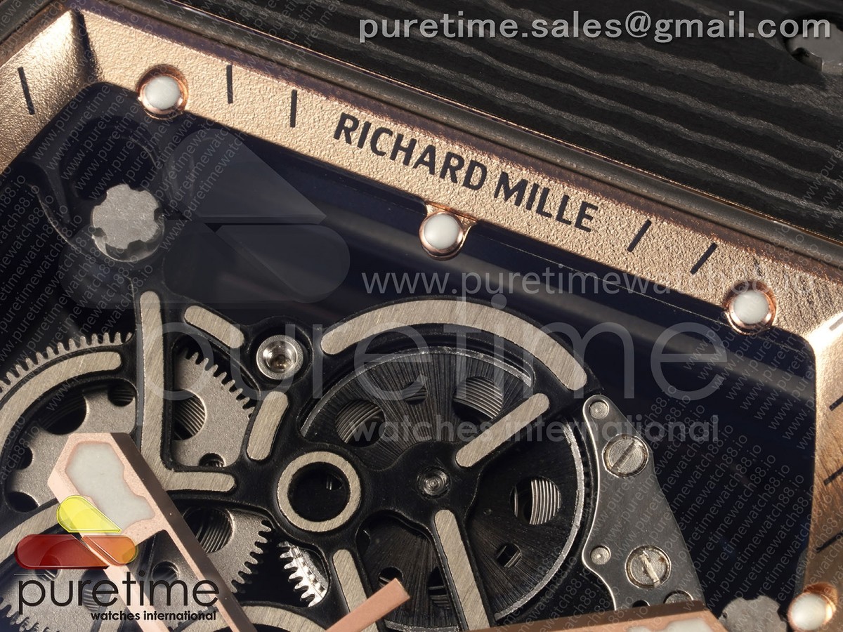 RM055 NTPT RMF RG Bezel Black Crown on Black Rubber Strap RMUL2
