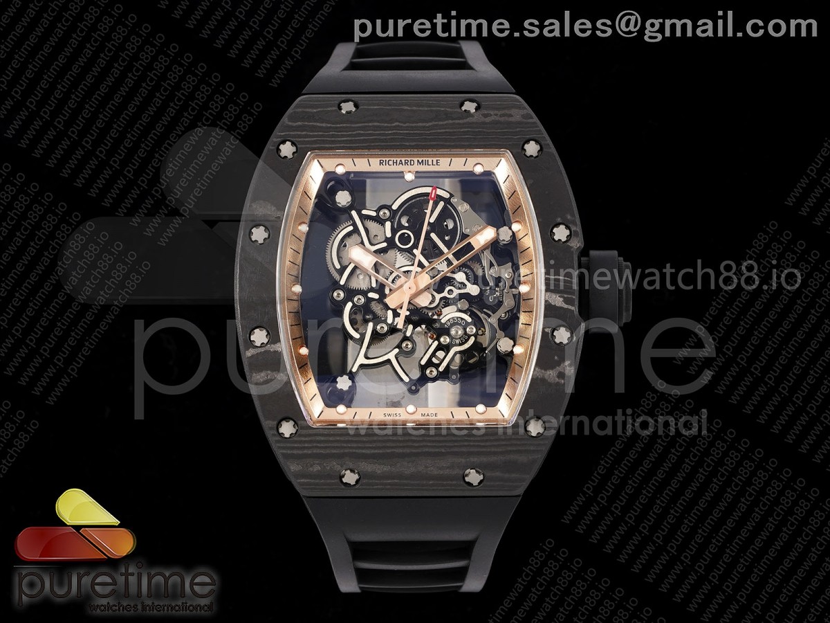 RM055 NTPT RMF RG Bezel Black Crown on Black Rubber Strap RMUL2