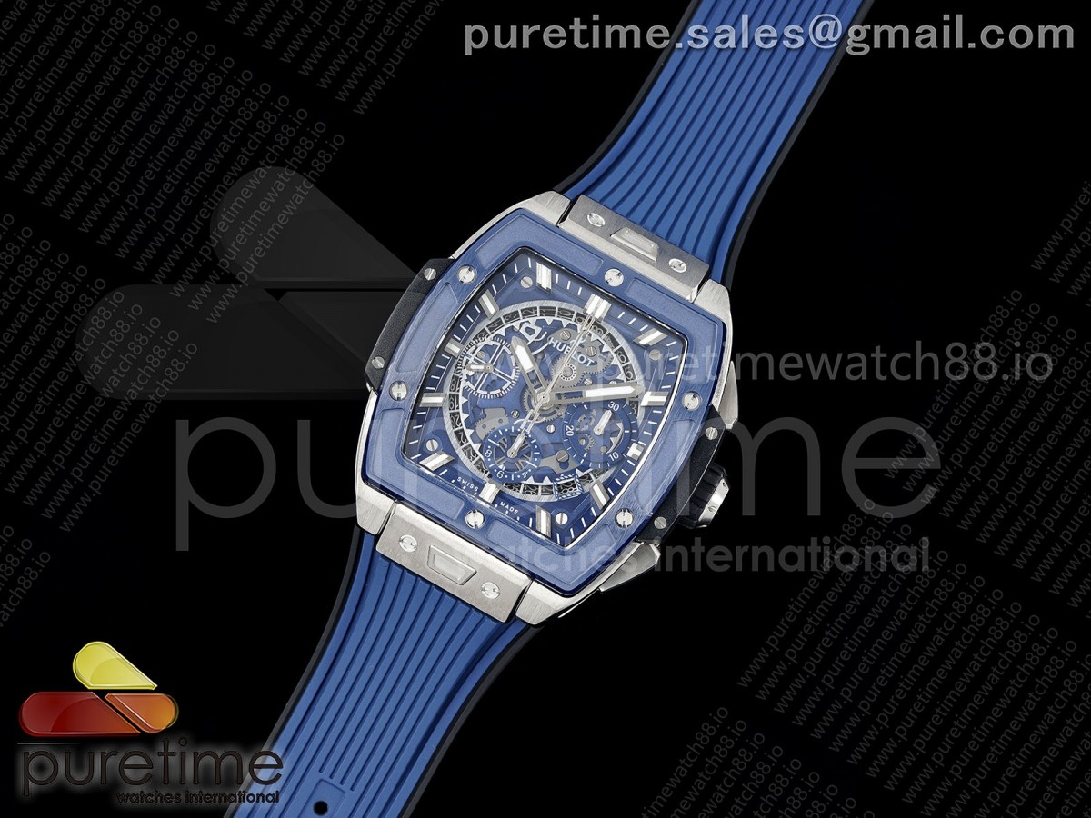 Spirit of Big Bang Titanium BBF Blue Ceramic Bezel Skeleton Dial on Blue Rubber Strap A7750