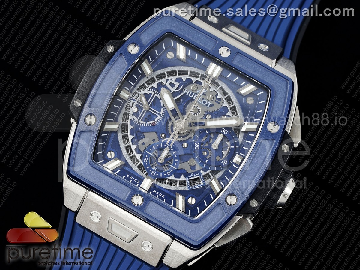 Spirit of Big Bang Titanium BBF Blue Ceramic Bezel Skeleton Dial on Blue Rubber Strap A7750