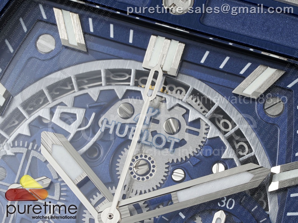 Spirit of Big Bang Titanium BBF Blue Ceramic Bezel Skeleton Dial on Blue Rubber Strap A7750