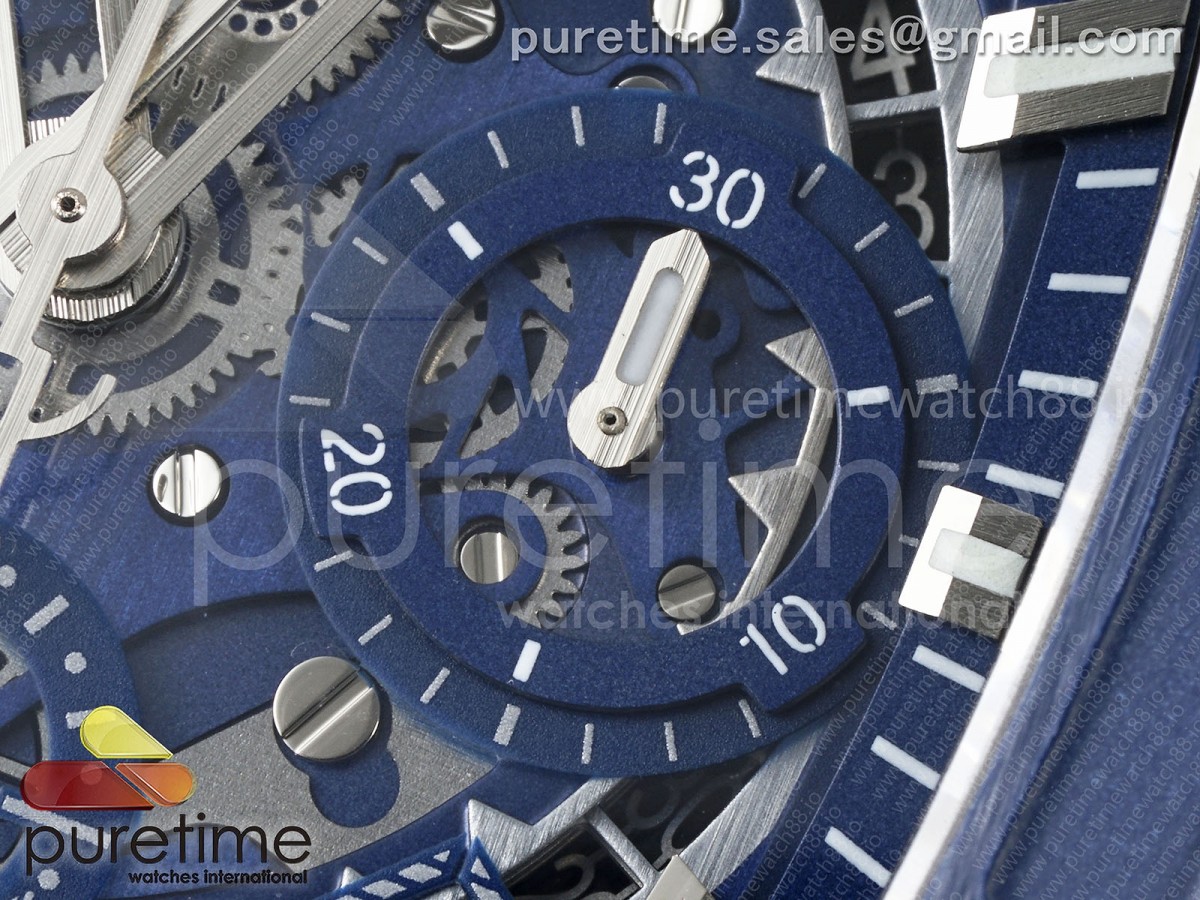 Spirit of Big Bang Titanium BBF Blue Ceramic Bezel Skeleton Dial on Blue Rubber Strap A7750