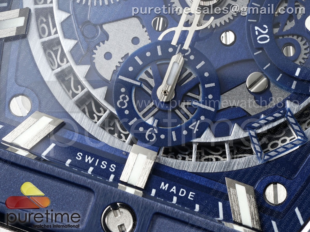 Spirit of Big Bang Titanium BBF Blue Ceramic Bezel Skeleton Dial on Blue Rubber Strap A7750