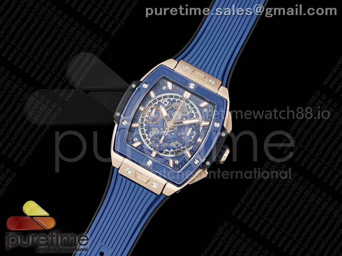Spirit of Big Bang RG BBF Blue Ceramic Bezel Skeleton Dial on Blue Rubber Strap A7750