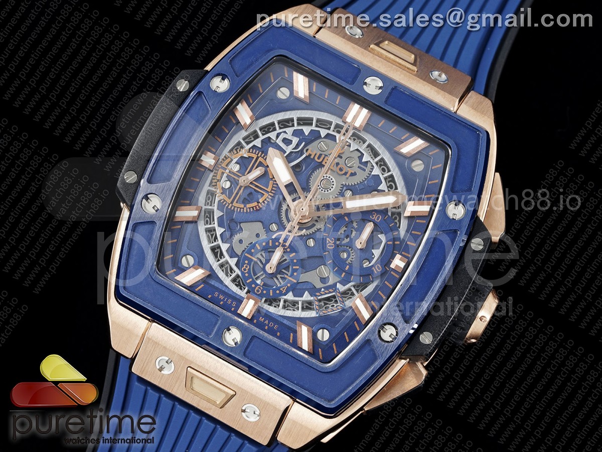 Spirit of Big Bang RG BBF Blue Ceramic Bezel Skeleton Dial on Blue Rubber Strap A7750