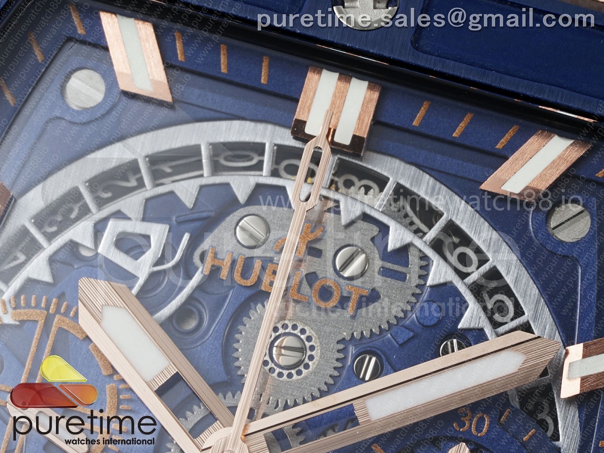 Spirit of Big Bang RG BBF Blue Ceramic Bezel Skeleton Dial on Blue Rubber Strap A7750