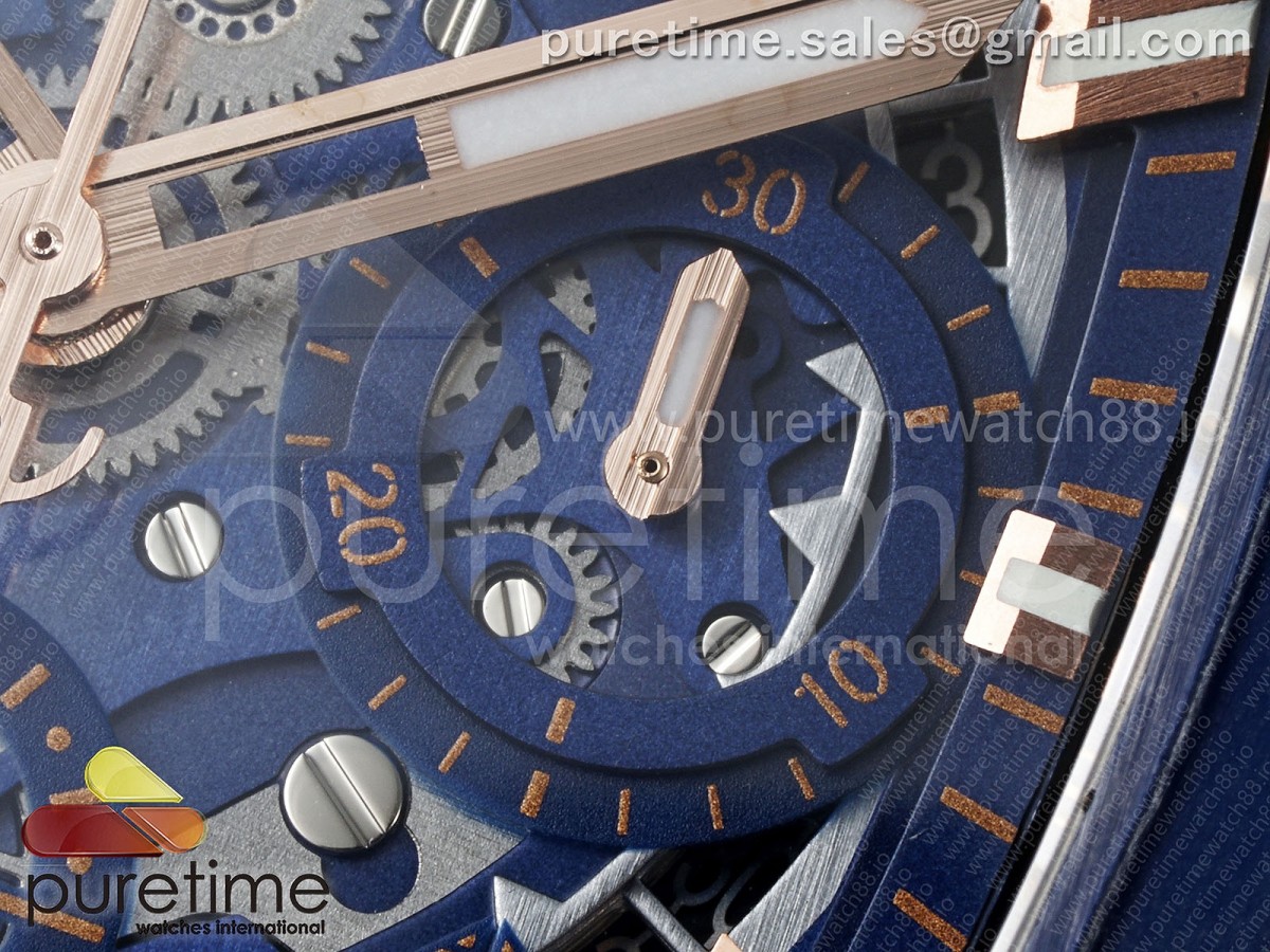 Spirit of Big Bang RG BBF Blue Ceramic Bezel Skeleton Dial on Blue Rubber Strap A7750