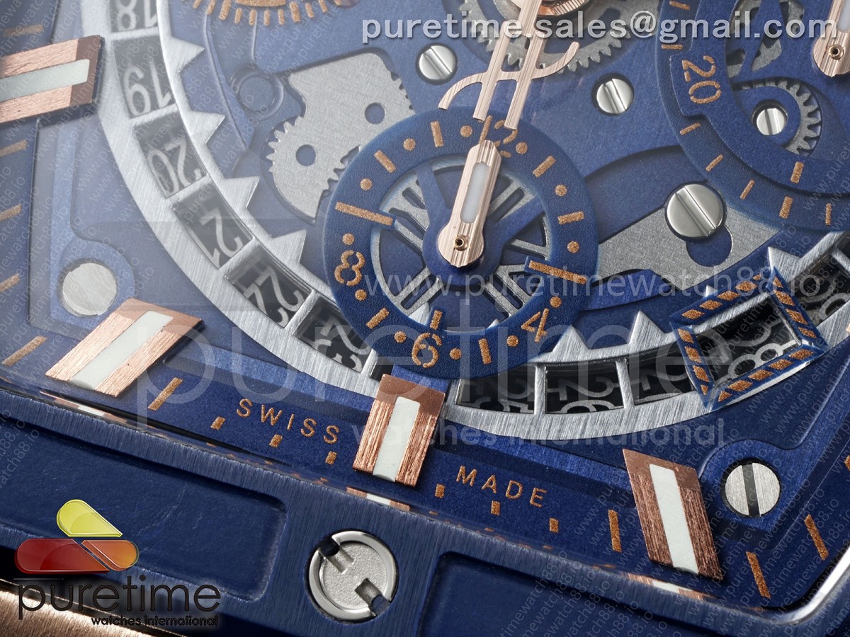 Spirit of Big Bang RG BBF Blue Ceramic Bezel Skeleton Dial on Blue Rubber Strap A7750