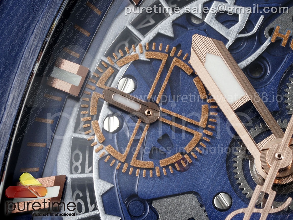 Spirit of Big Bang RG BBF Blue Ceramic Bezel Skeleton Dial on Blue Rubber Strap A7750