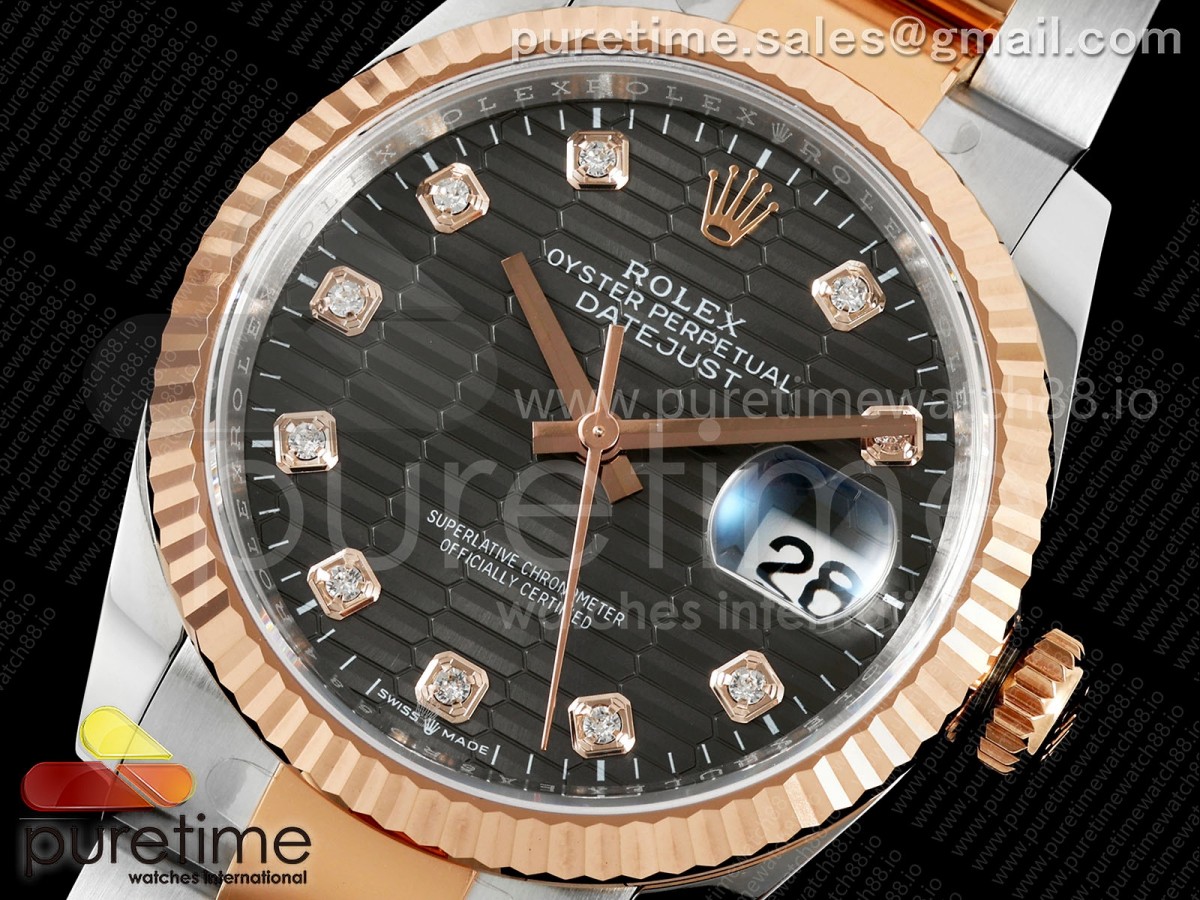 DateJust 36 126231 EWEF Gray Textured Dial on SS/RG Oyster Bracelet A3235