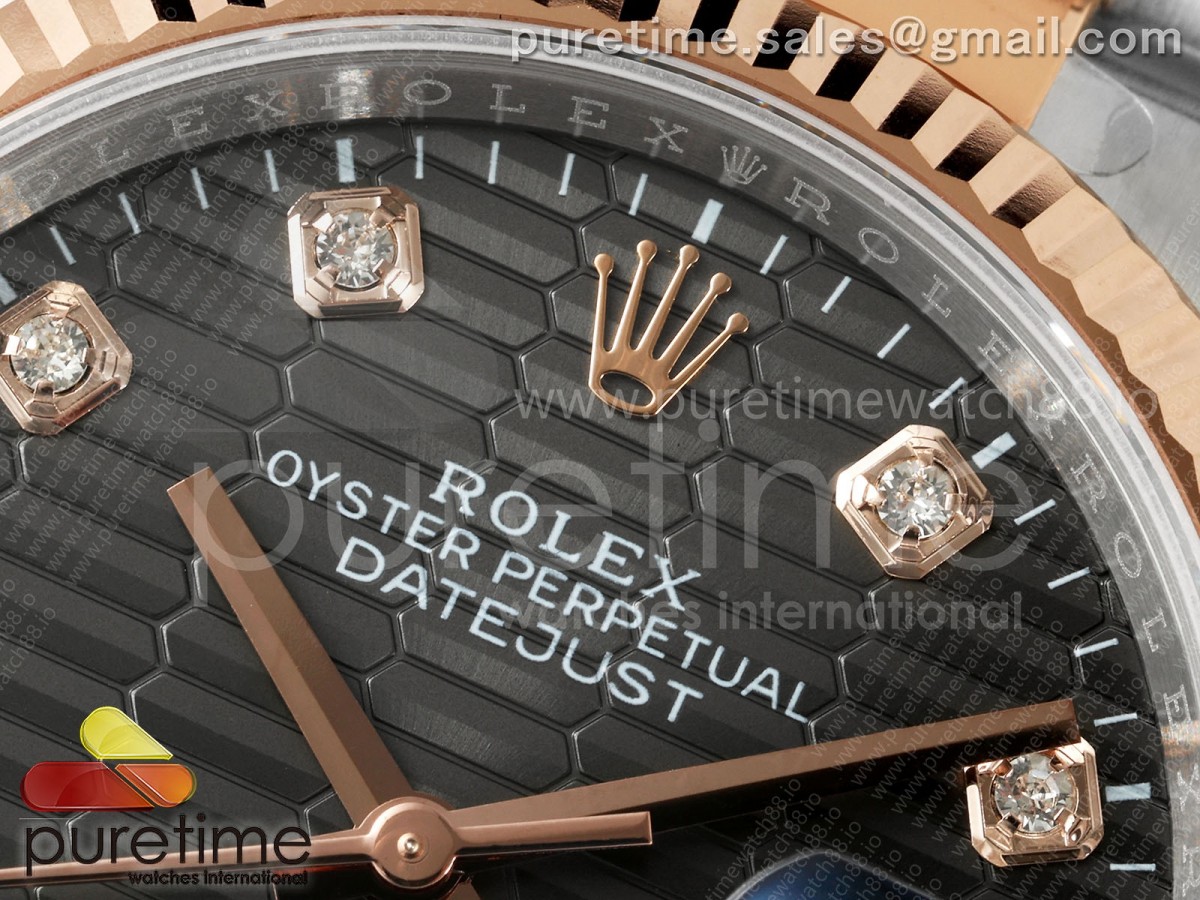 DateJust 36 126231 EWEF Gray Textured Dial on SS/RG Oyster Bracelet A3235