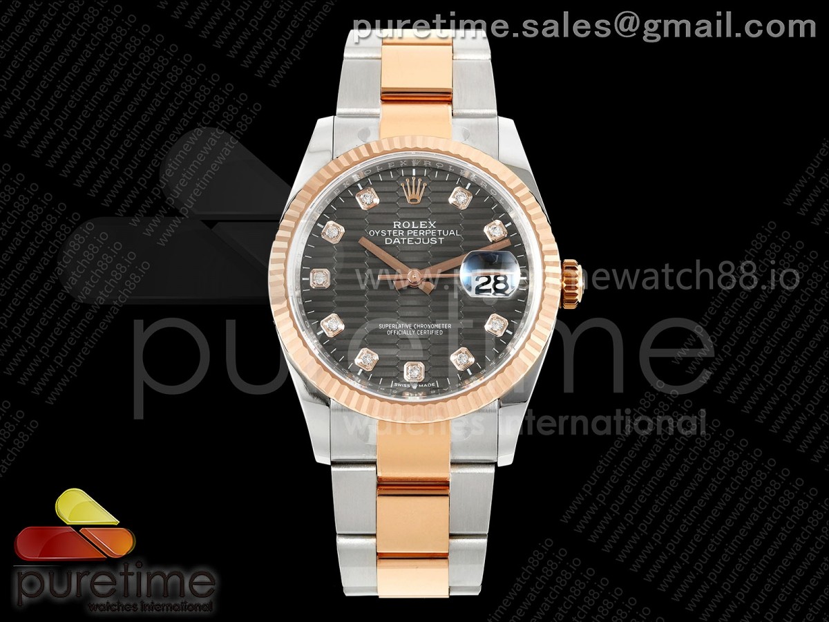 DateJust 36 126231 EWEF Gray Textured Dial on SS/RG Oyster Bracelet A3235