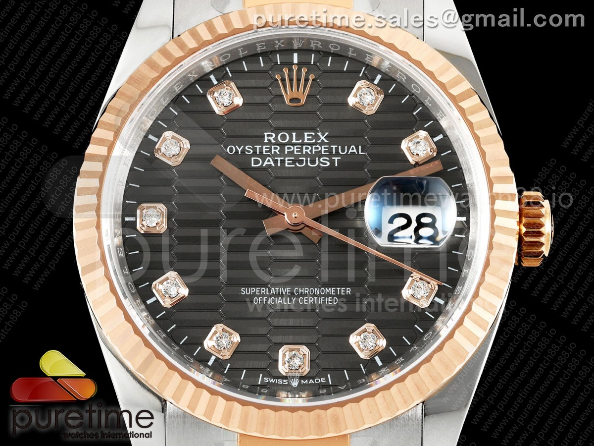 DateJust 36 126231 EWEF Gray Textured Dial on SS/RG Oyster Bracelet A3235