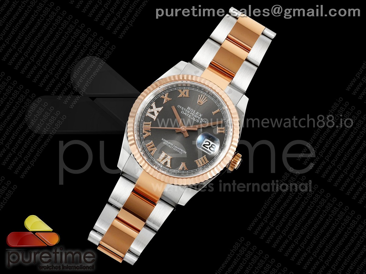 DateJust 36 126231 EWEF Gray Diamonds Roman Dial on SS/RG Oyster Bracelet A3235