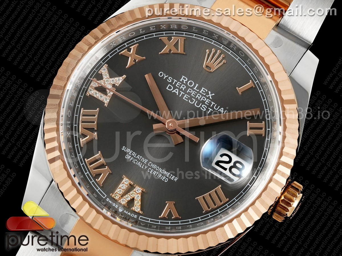 DateJust 36 126231 EWEF Gray Diamonds Roman Dial on SS/RG Oyster Bracelet A3235