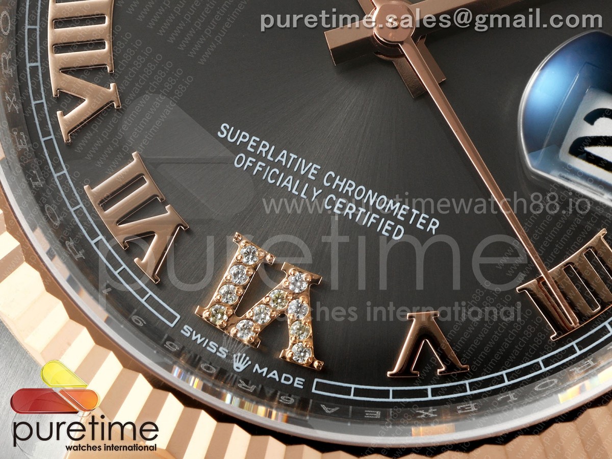 DateJust 36 126231 EWEF Gray Diamonds Roman Dial on SS/RG Oyster Bracelet A3235
