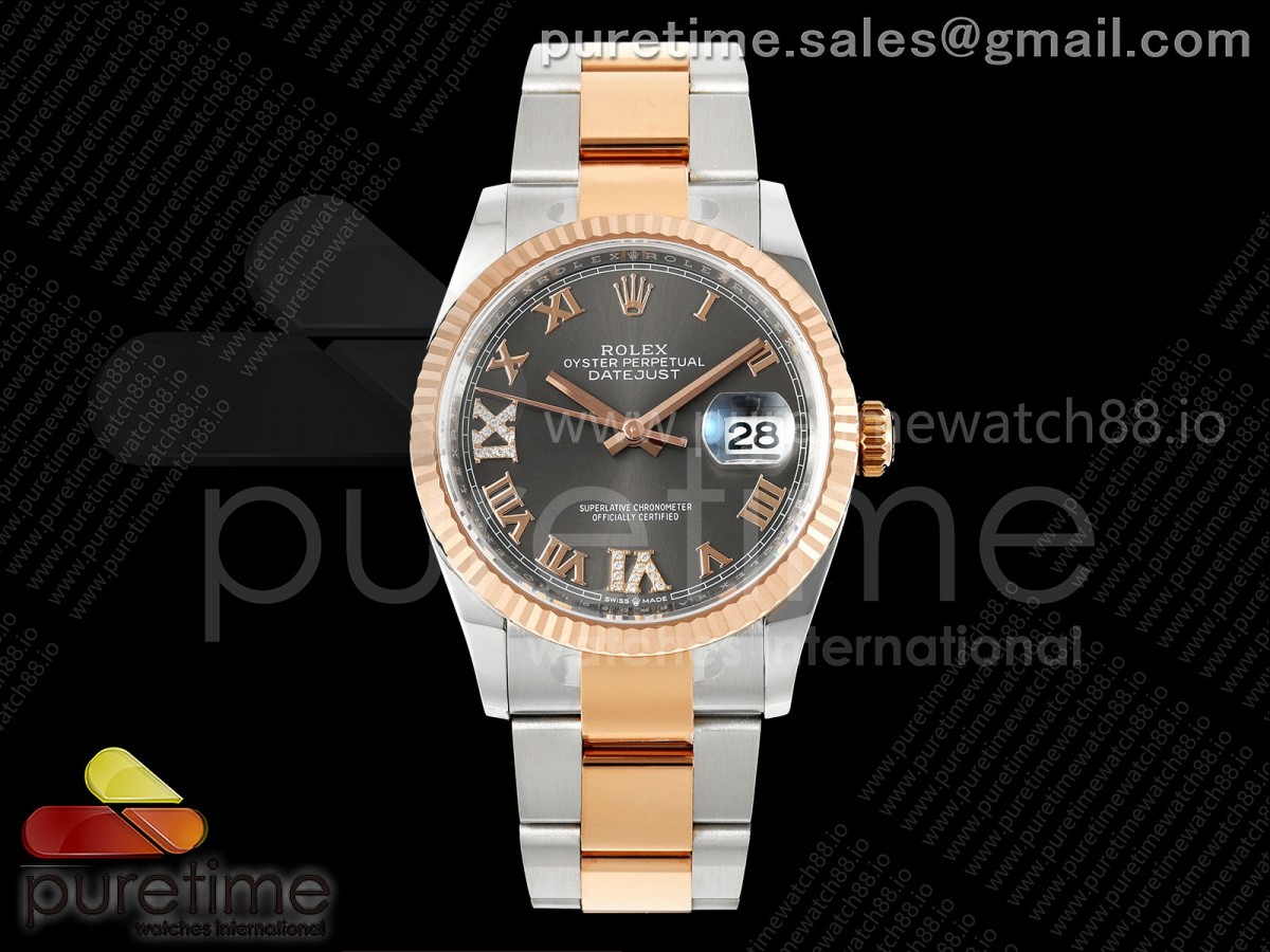 DateJust 36 126231 EWEF Gray Diamonds Roman Dial on SS/RG Oyster Bracelet A3235