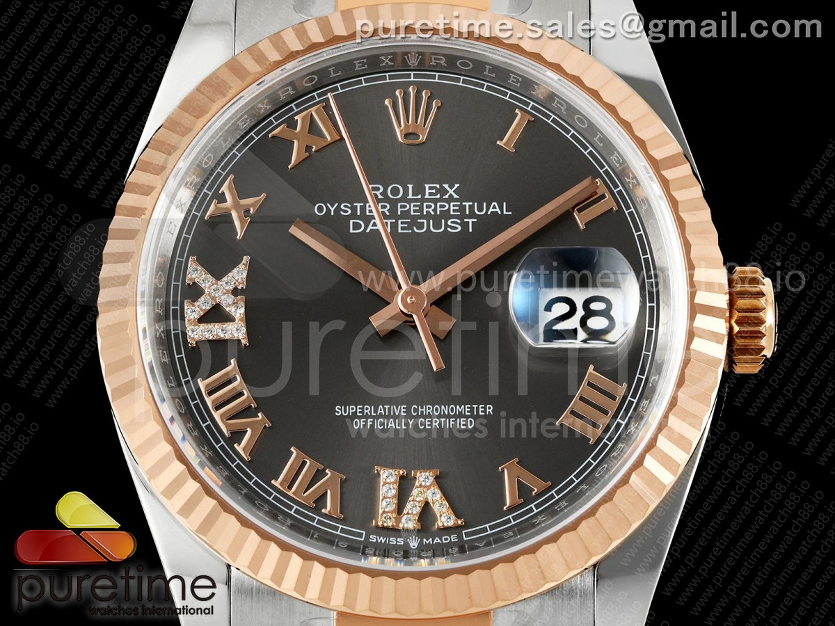 DateJust 36 126231 EWEF Gray Diamonds Roman Dial on SS/RG Oyster Bracelet A3235