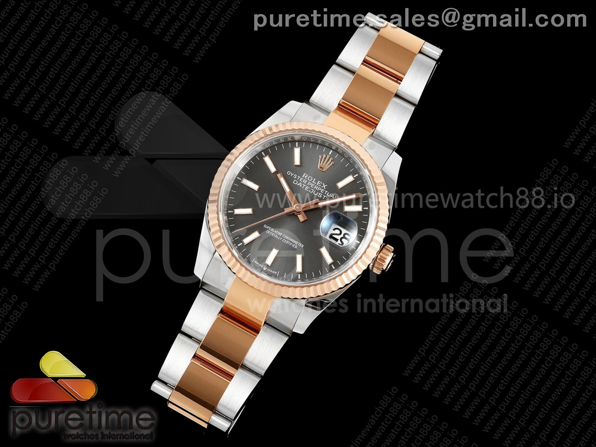 DateJust 36 126231 EWEF Gray Stick Dial on SS/RG Oyster Bracelet A3235