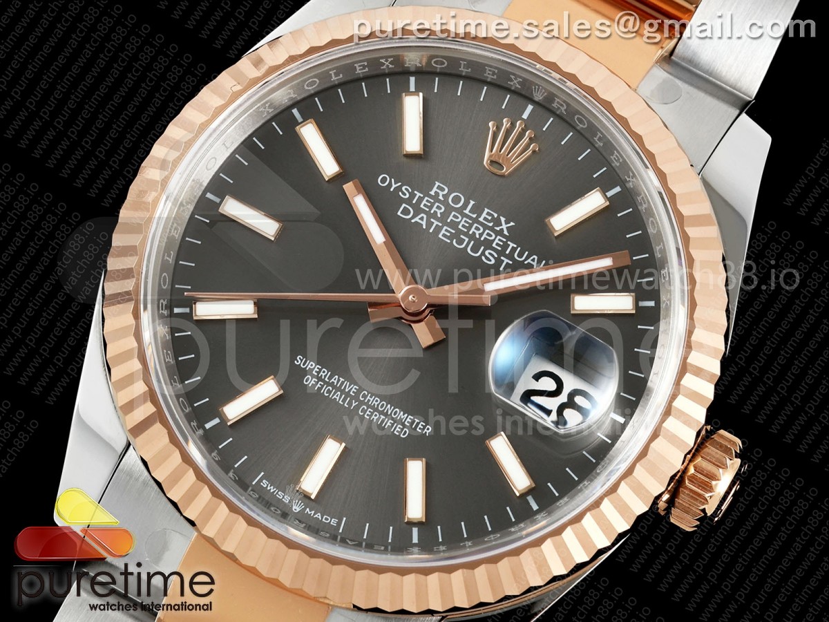 DateJust 36 126231 EWEF Gray Stick Dial on SS/RG Oyster Bracelet A3235