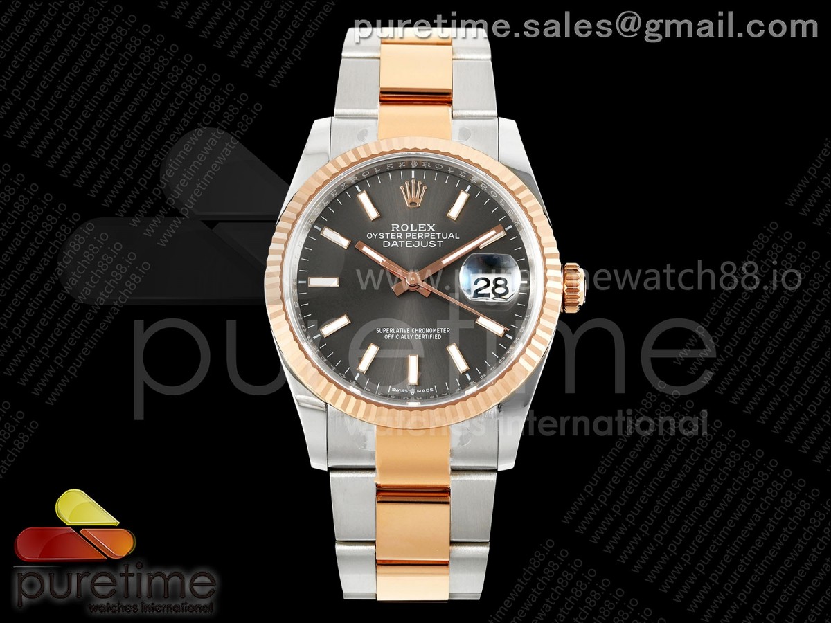 DateJust 36 126231 EWEF Gray Stick Dial on SS/RG Oyster Bracelet A3235