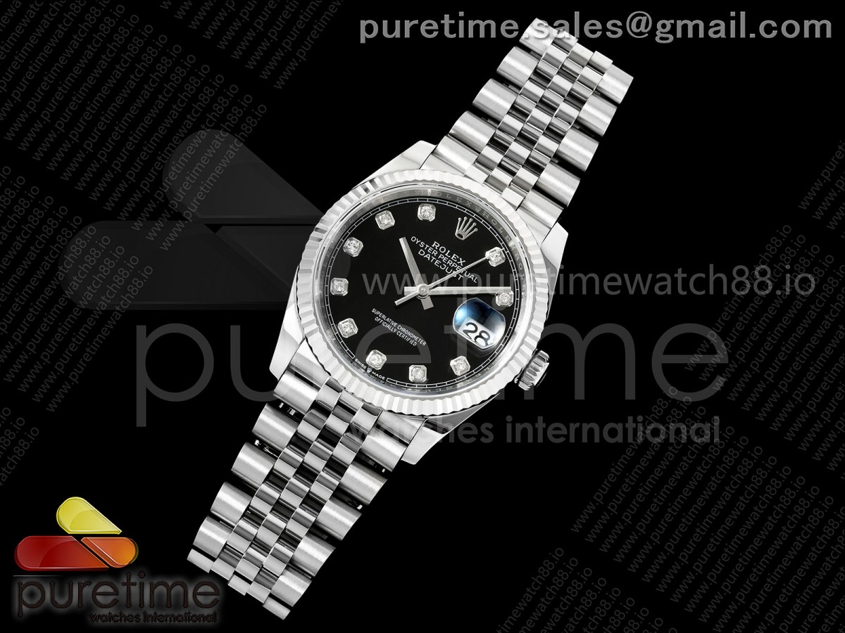 DateJust 36 126234 EWEF Black Diamonds Dial on SS Jubilee Bracelet A3235