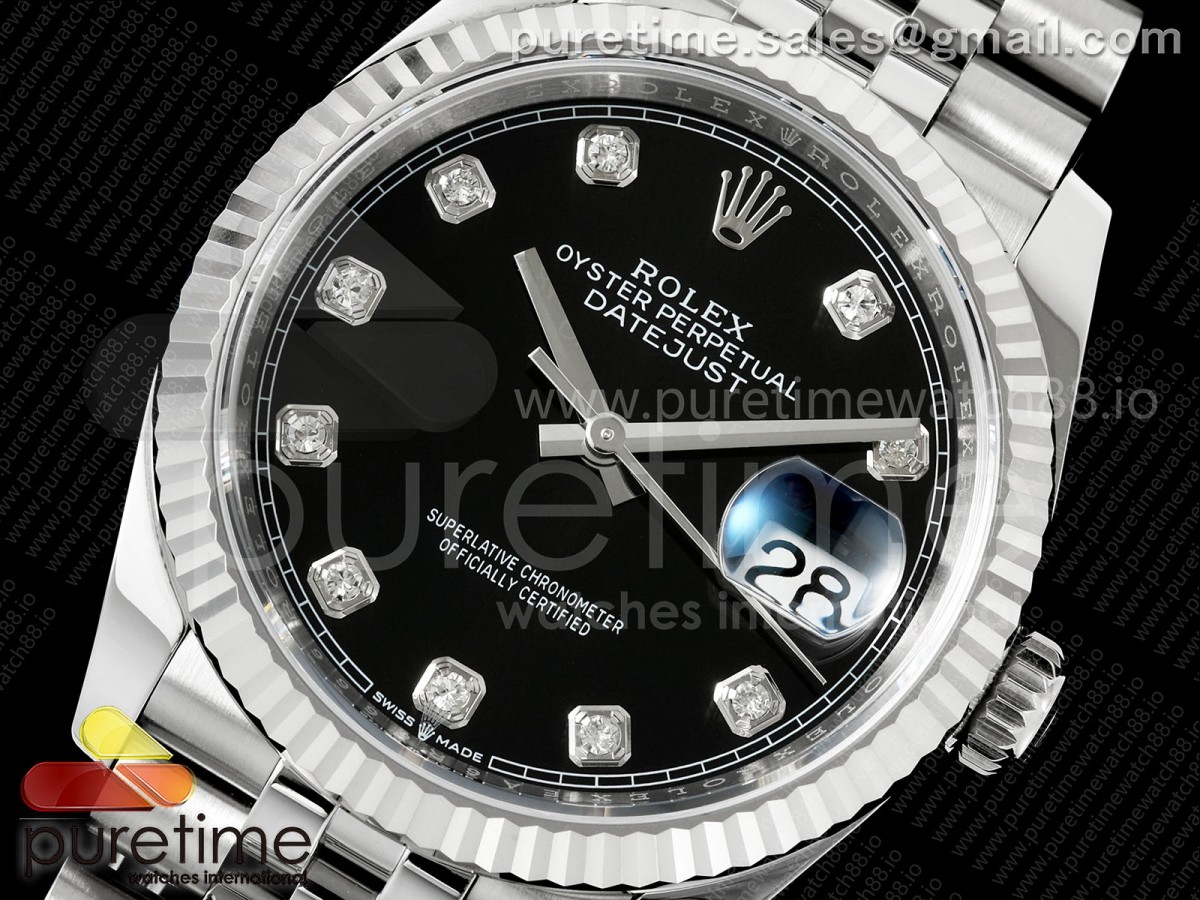 DateJust 36 126234 EWEF Black Diamonds Dial on SS Jubilee Bracelet A3235